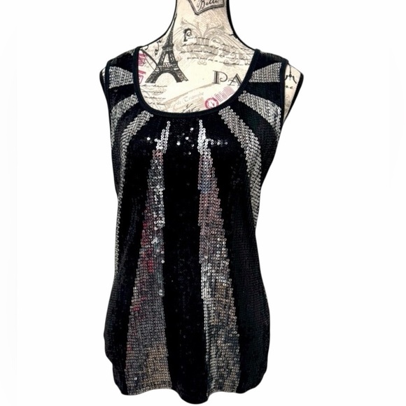 cruisewear & Co Tops - Cruise wear & Co. Trendy Glamour Sequin Black & Silver Sleeveless Top size M
